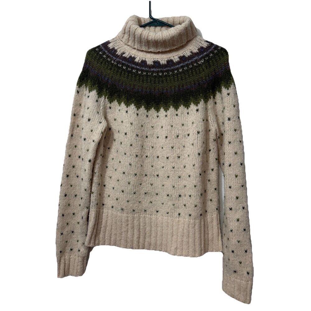 J Crew Women’s Fair Isle Turtleneck Pullover Sweater Lambswool Mohair Large